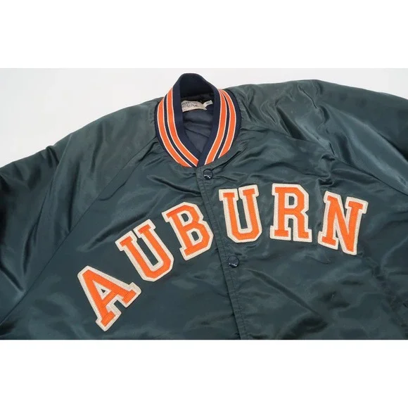 Vintage Auburn Tigers Satin Chalk Line Jacket‎ Retro Bomber 80s Mens Size XL - Picture 2 of 10